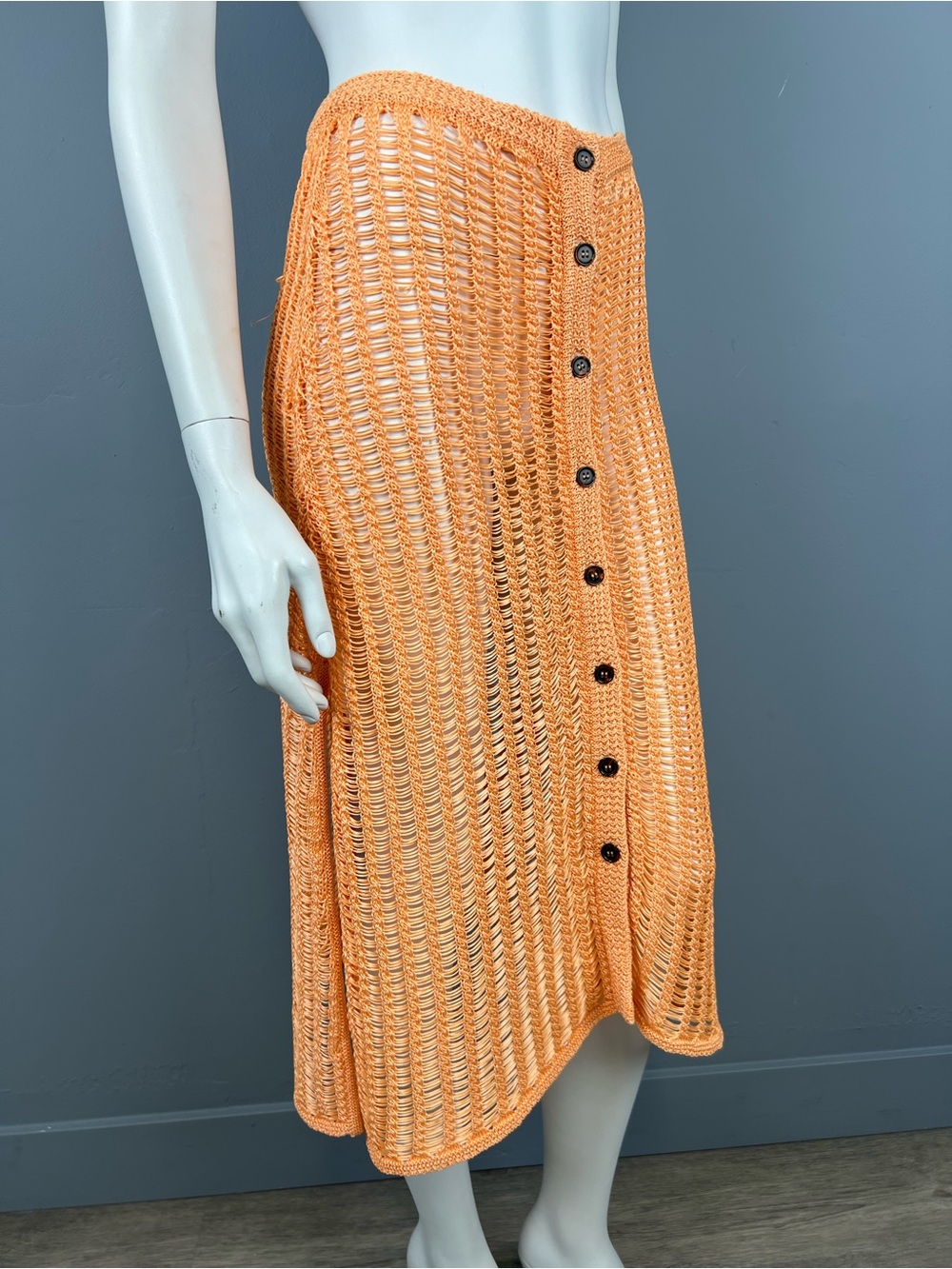 Solid&Striped Women's Orange Crochet Button-Front Midi Skirt